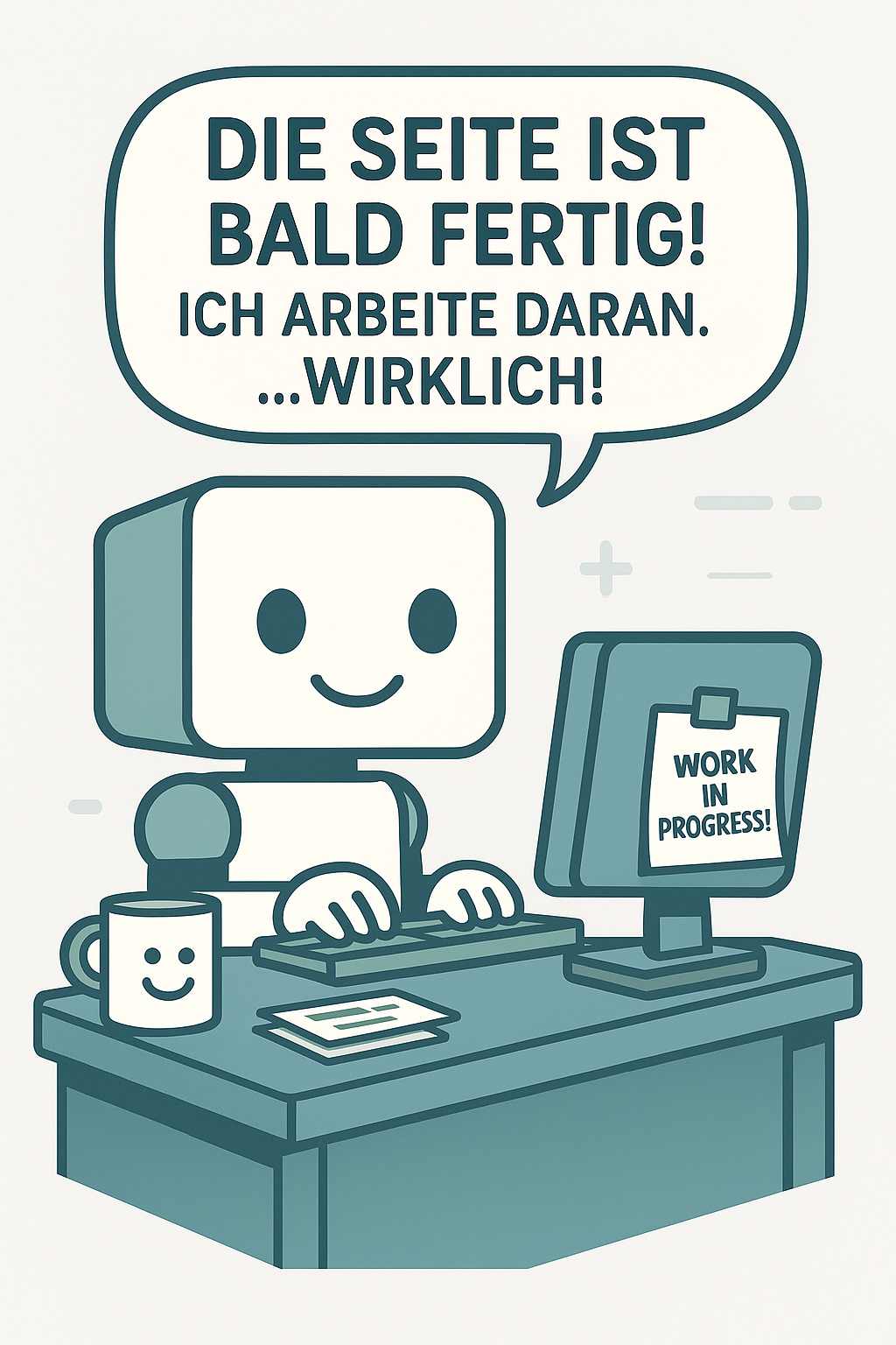 Freundlicher Roboter arbeitet an der Website
